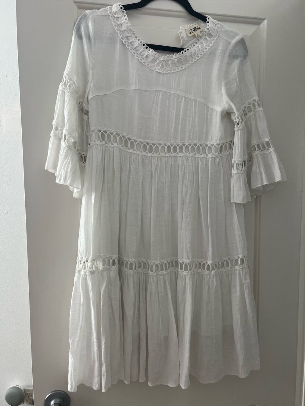 Listicle White Mini Dress with Crochet Trim - Picture 2 of 5